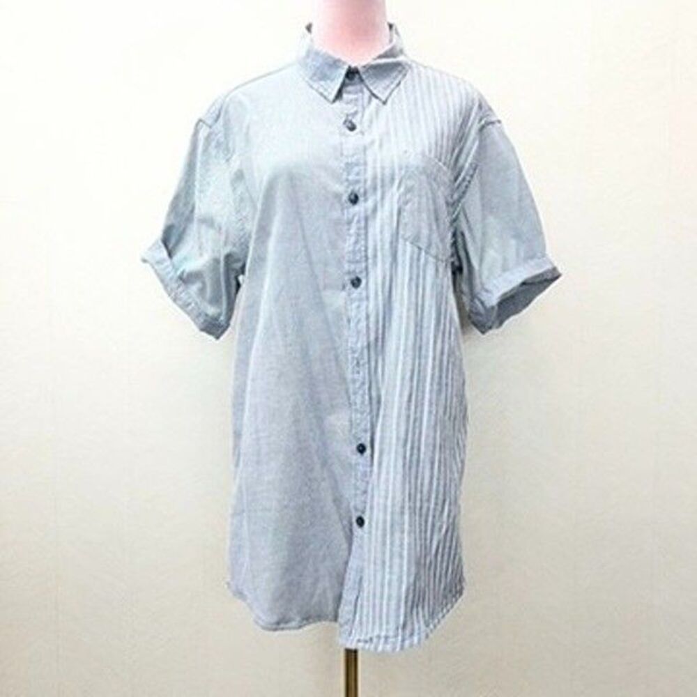 Native Code Short Sleeve Blue Striped The Impeccable Fit Button-Up Shirt Mens XL